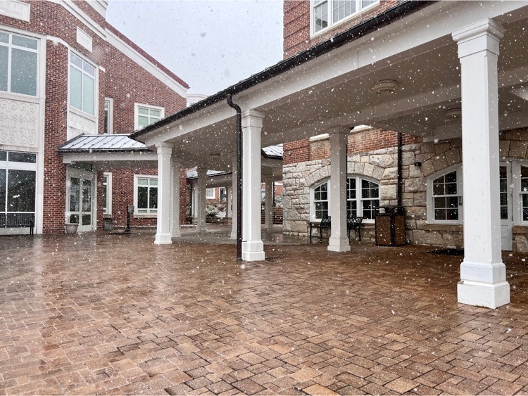 vsdb covered walkway with snow flurries coming down