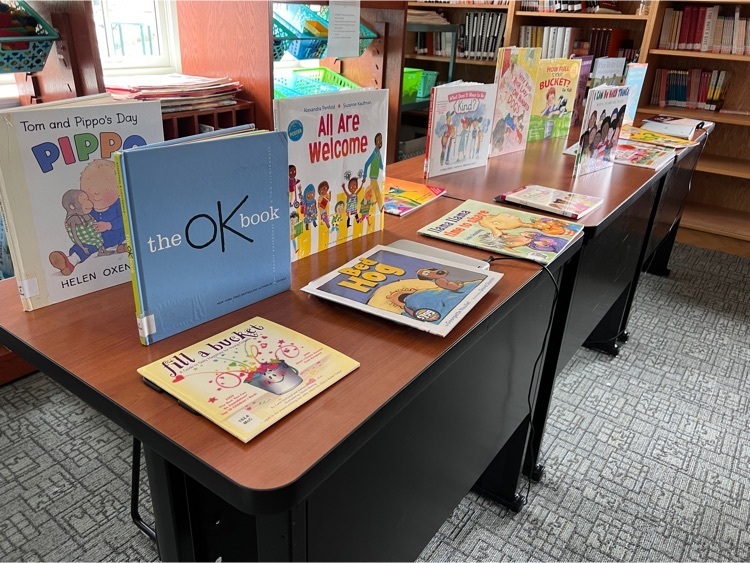 many books about kindness lined up on tables 