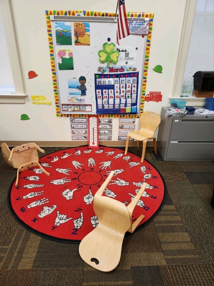 pre-K classroom with chairs knocked over 
