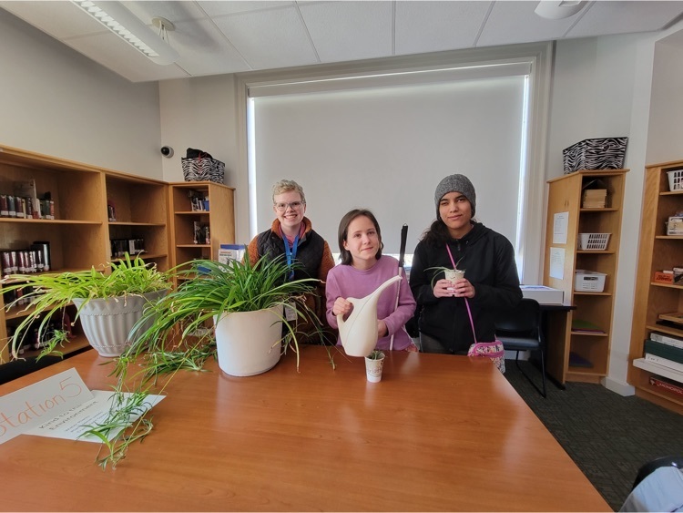 three female students taking care of plants 